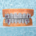 Hybrid Diamond Grillz w Cross & Pear Cut Fangs
