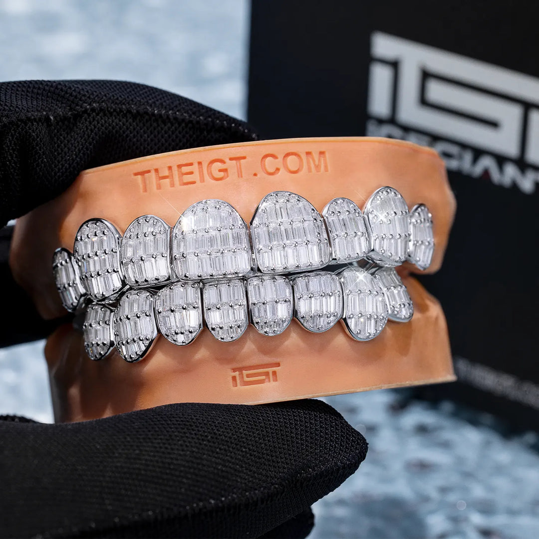Custom Fully Iced Baguette Cut Grillz