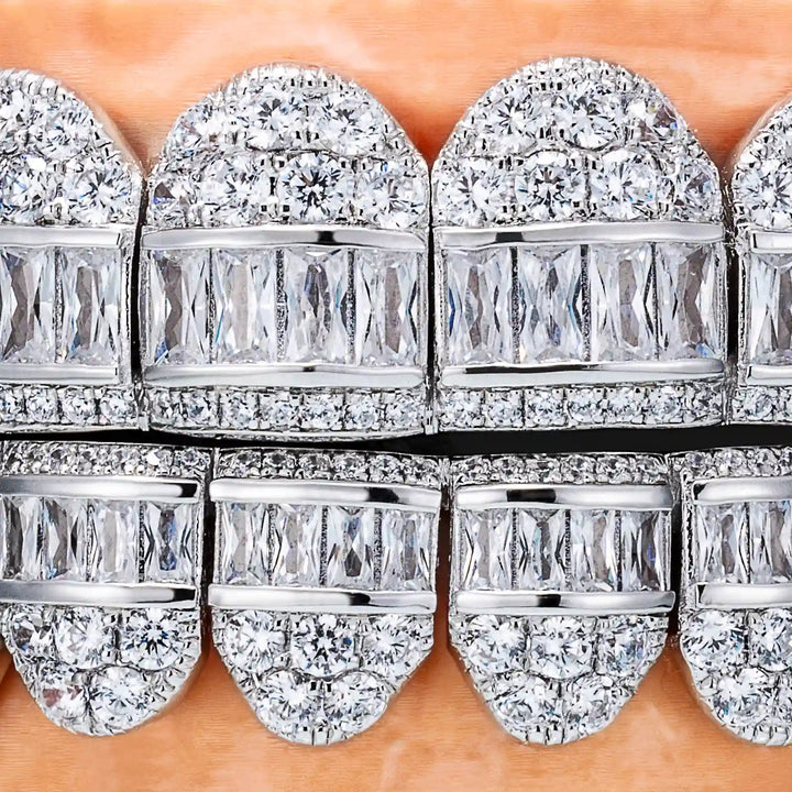 Hybrid Diamond Grillz w Cross & Pear Cut Fangs
