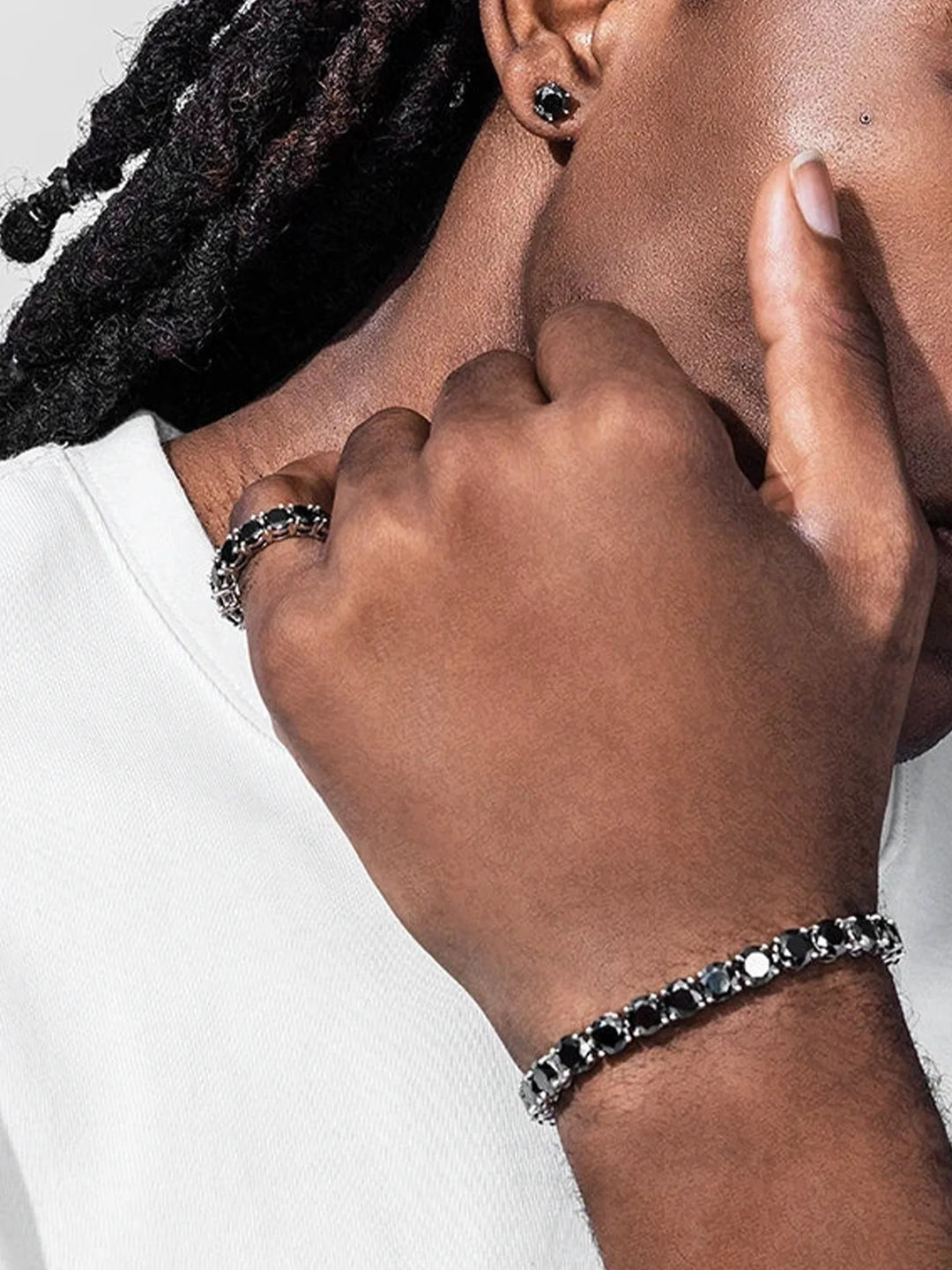 $499 Rare Black Moissanite Tennis Bracelet +Earrings +Rings Set