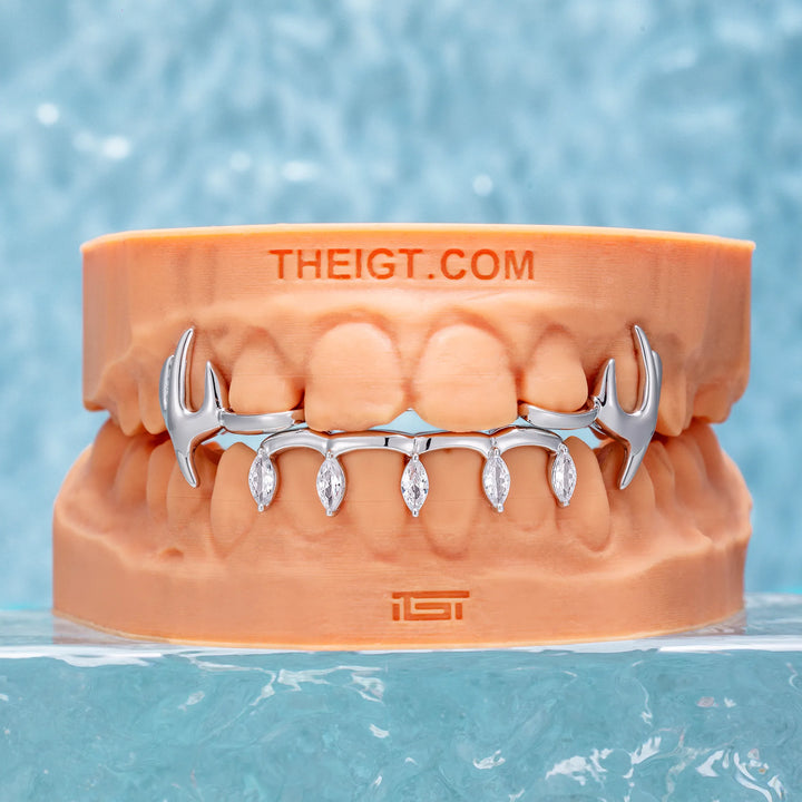Flame Style Marquise Cut Diamond Bar Grillz