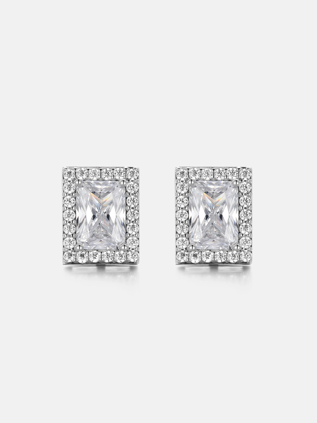 Halo Radiant Cut Moissanite Stud Earrings