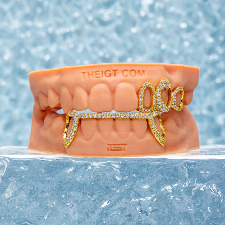 Top 3 Open Face With Bottom Fang Diamond Grillz
