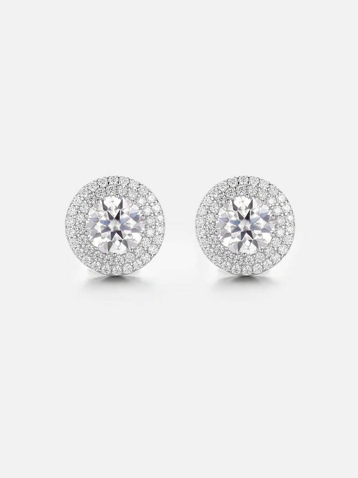 Double Halo Round Cut Moissanite Earrings-2.4 Carat Total