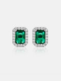 Green Moissanite Emerald Cut Halo Stud Earrings