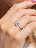 14K Solid Gold 2.2CTW Moissanite Emerald Cut Halo Engagement Ring