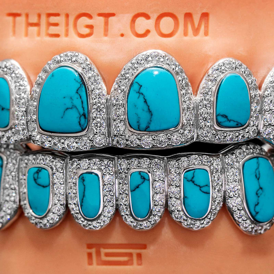 Spiderweb Turquoise And Diamond Grillz