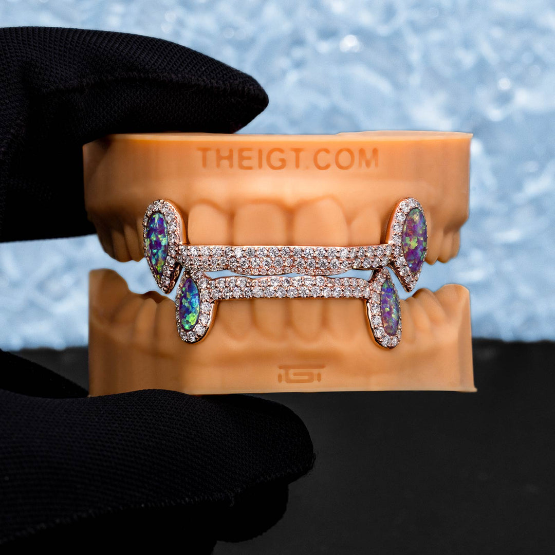 Iced 6 Teeth Connecting Bridge Opal Grillz Bar