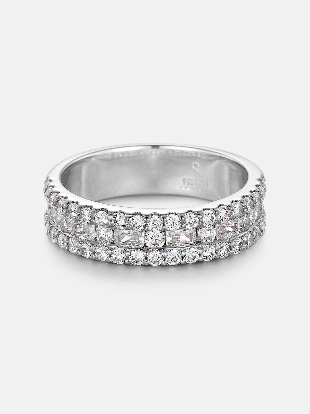 Baguette & Round Triple Row Moissanite Ring