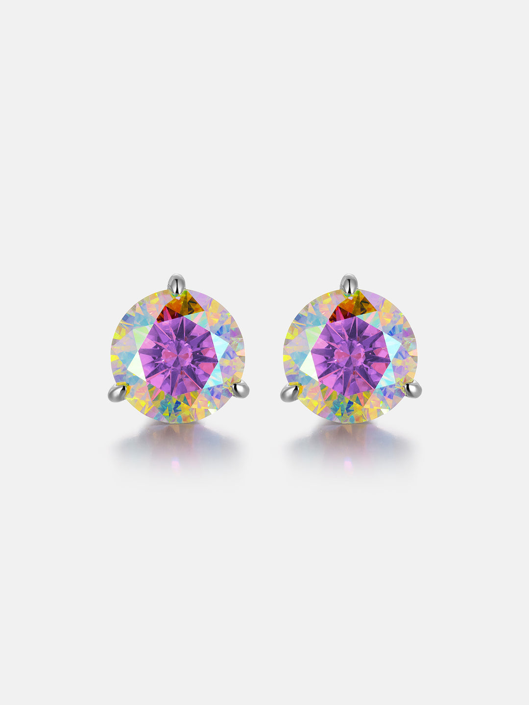 5CT Round Rainbow Moissanite Three Claw Stud Earrings