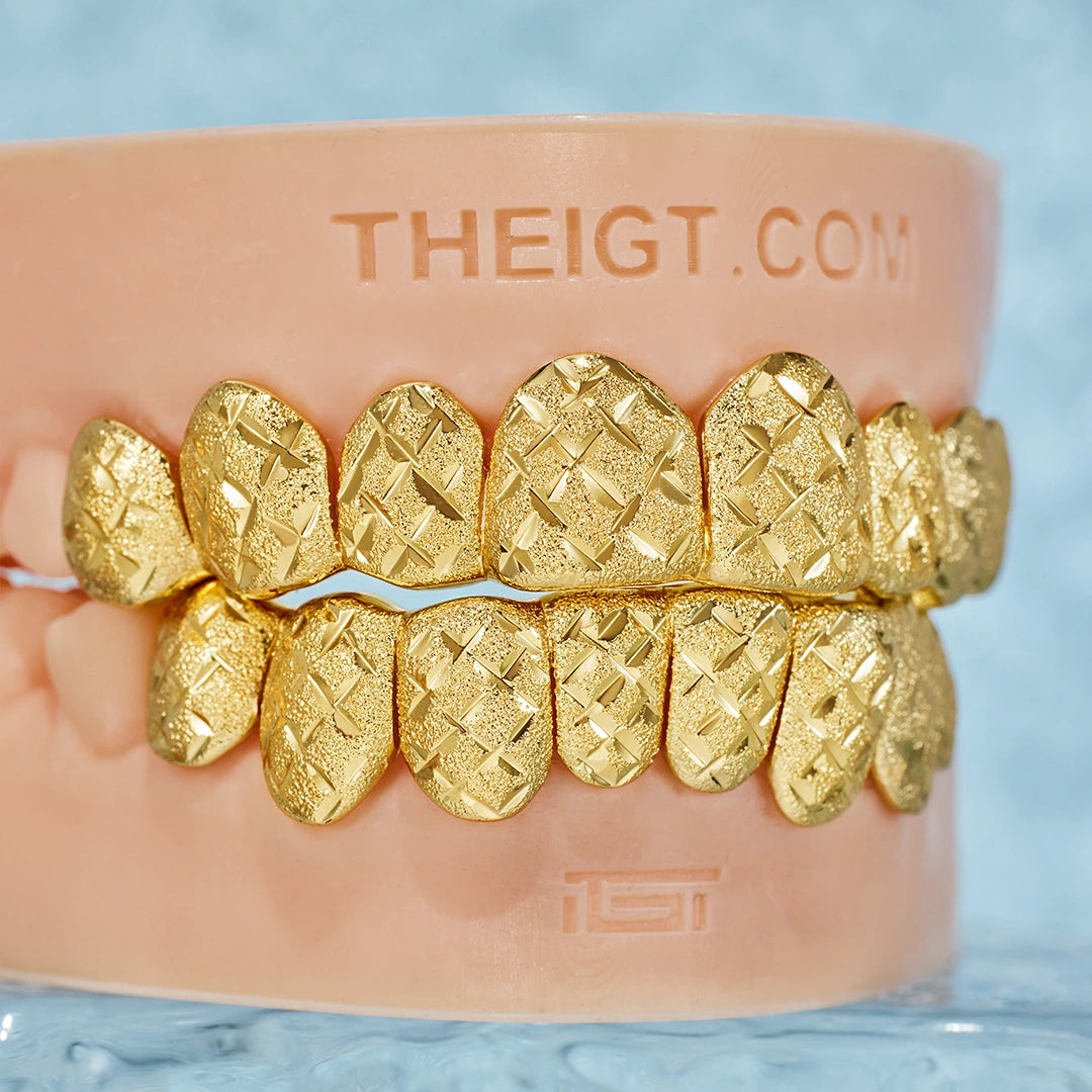 Diamond Dust Custom Cz Diamond Grillz Sterling Silver W/18K Yellow