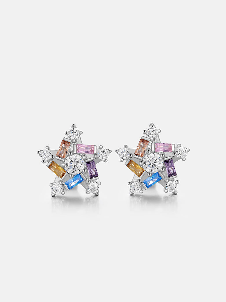 Baguette Gem Moissanite Star Cluster Earrings