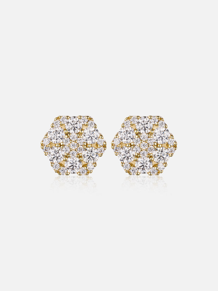 925 Sterling Silver Moissanite Cluster Hexagon Earrings