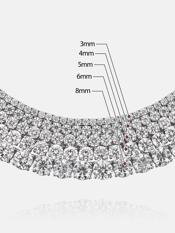 3MM-8MM 925 Sterling Silver Moissanite Tennis Chain