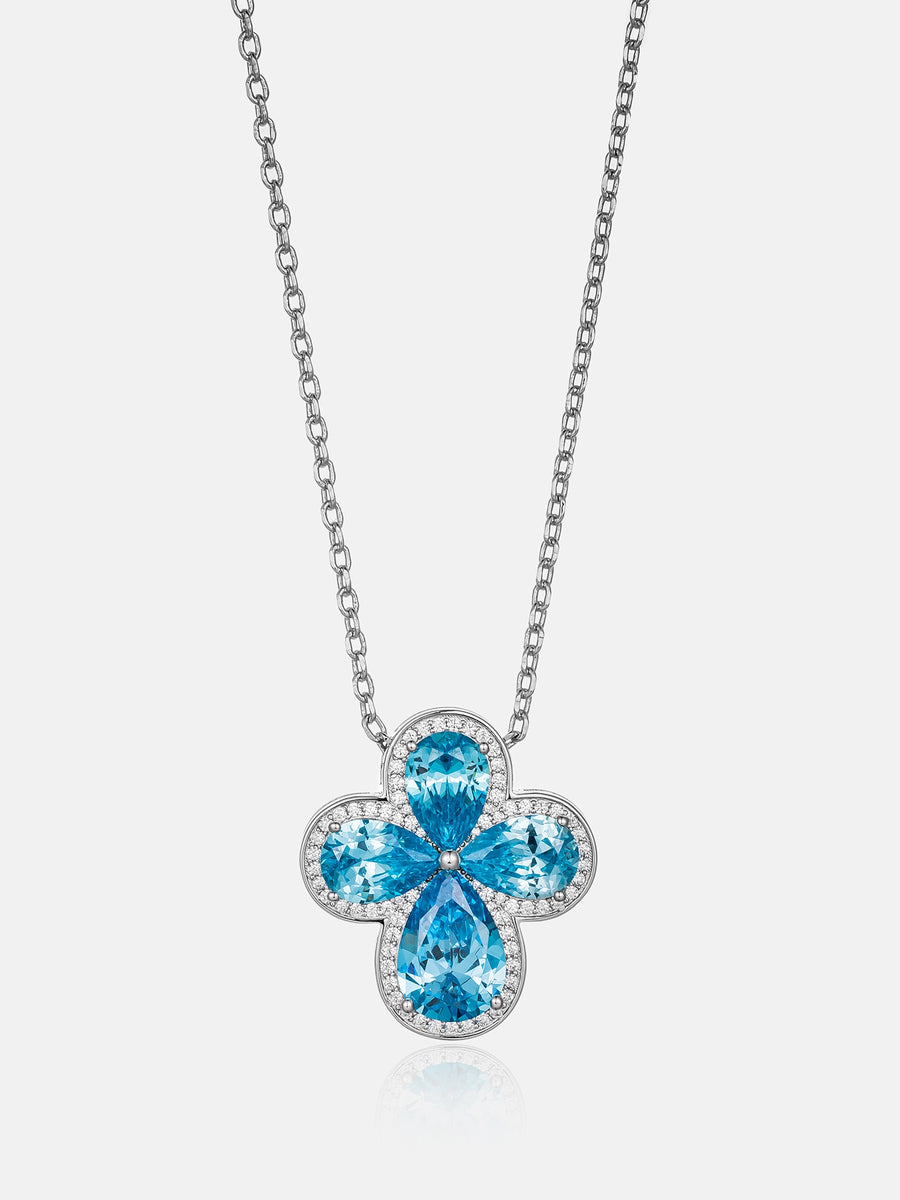 Blue Gemstone Moissanite Four Leaf Clover Adjustable Necklace ICEGIANT