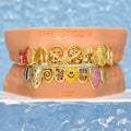 White Moissanite Colorful Enamel Floral Grillz