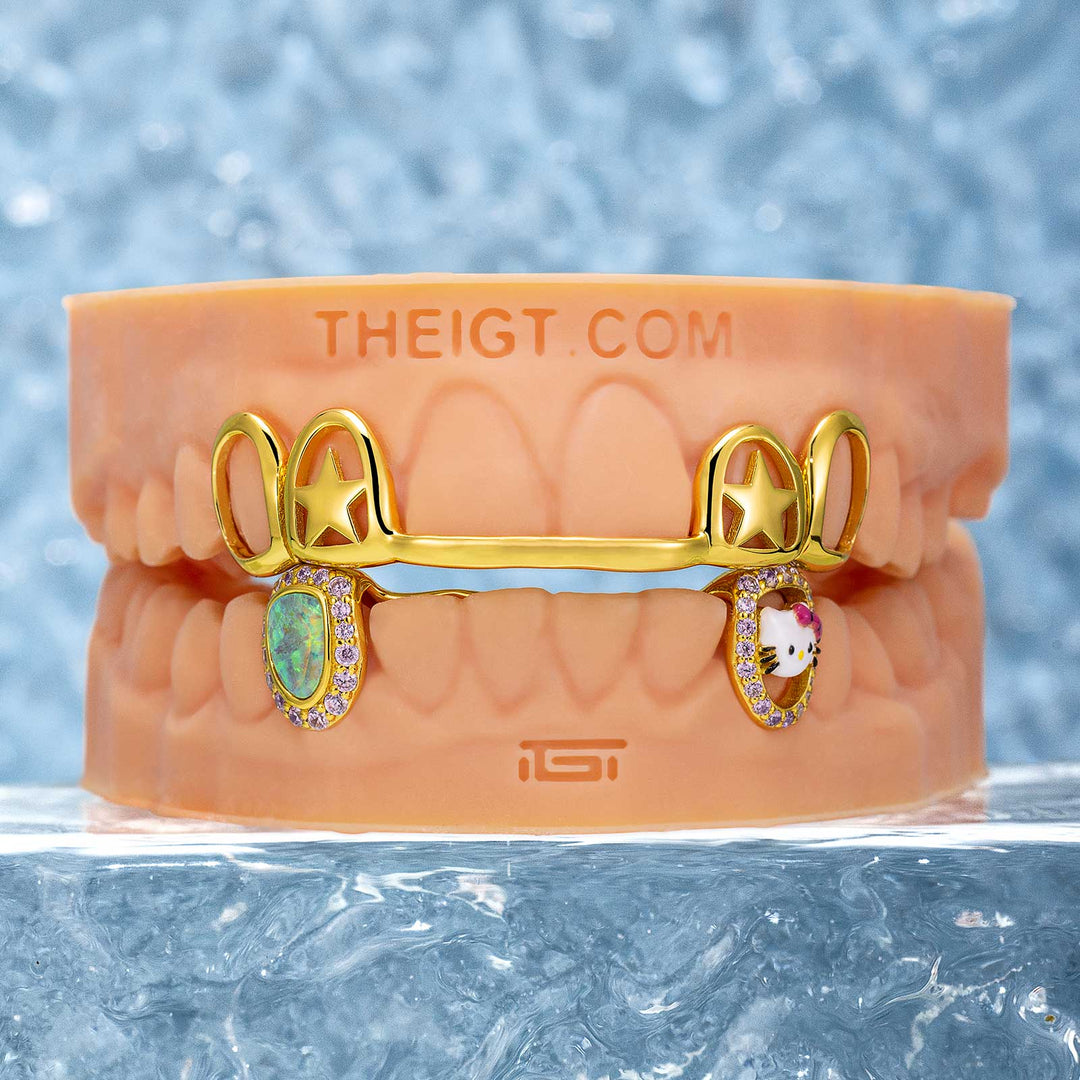 Double Star Cap (Top) W Opal & Kitty (Bottom) Grillz