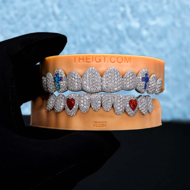 Honeycomb Setting Opal Cross On Fang Grillz