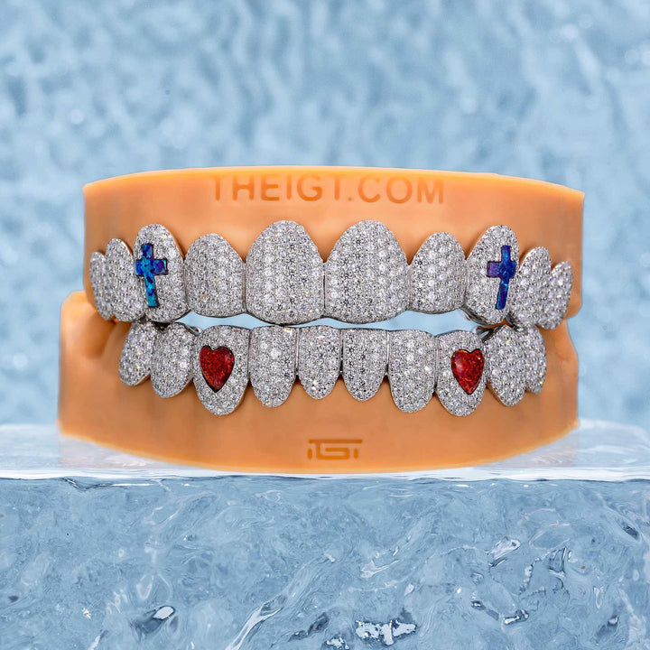 Honeycomb Setting Opal Cross On Fang Grillz