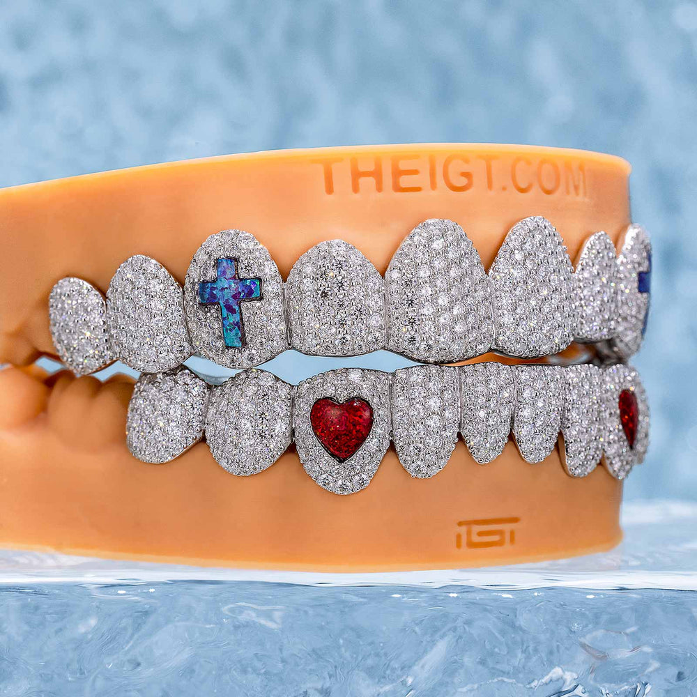 Honeycomb Setting Opal Cross On Fang Grillz