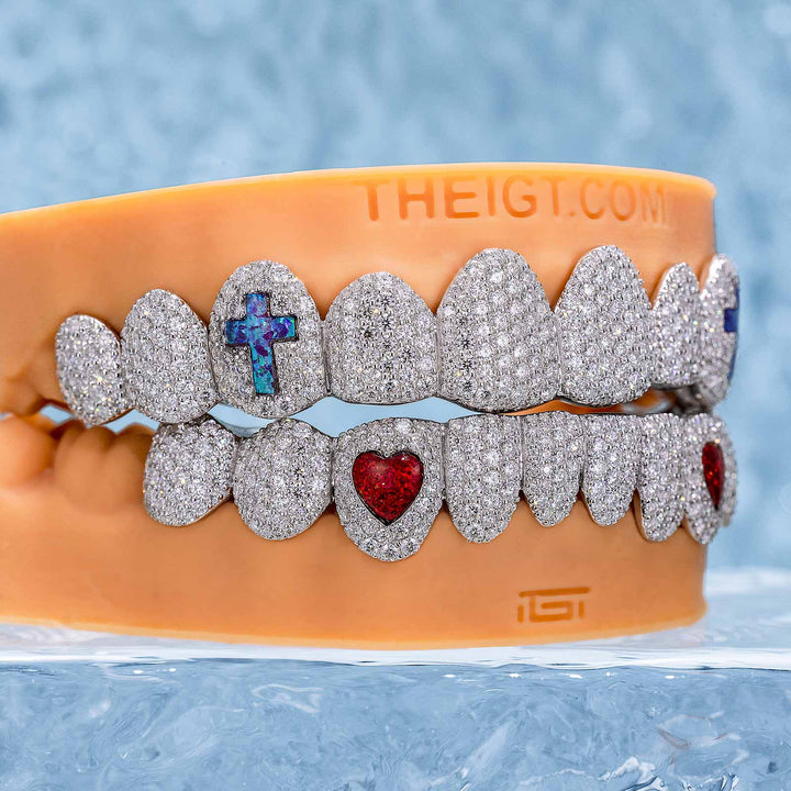Honeycomb Setting Opal Cross On Fang Grillz