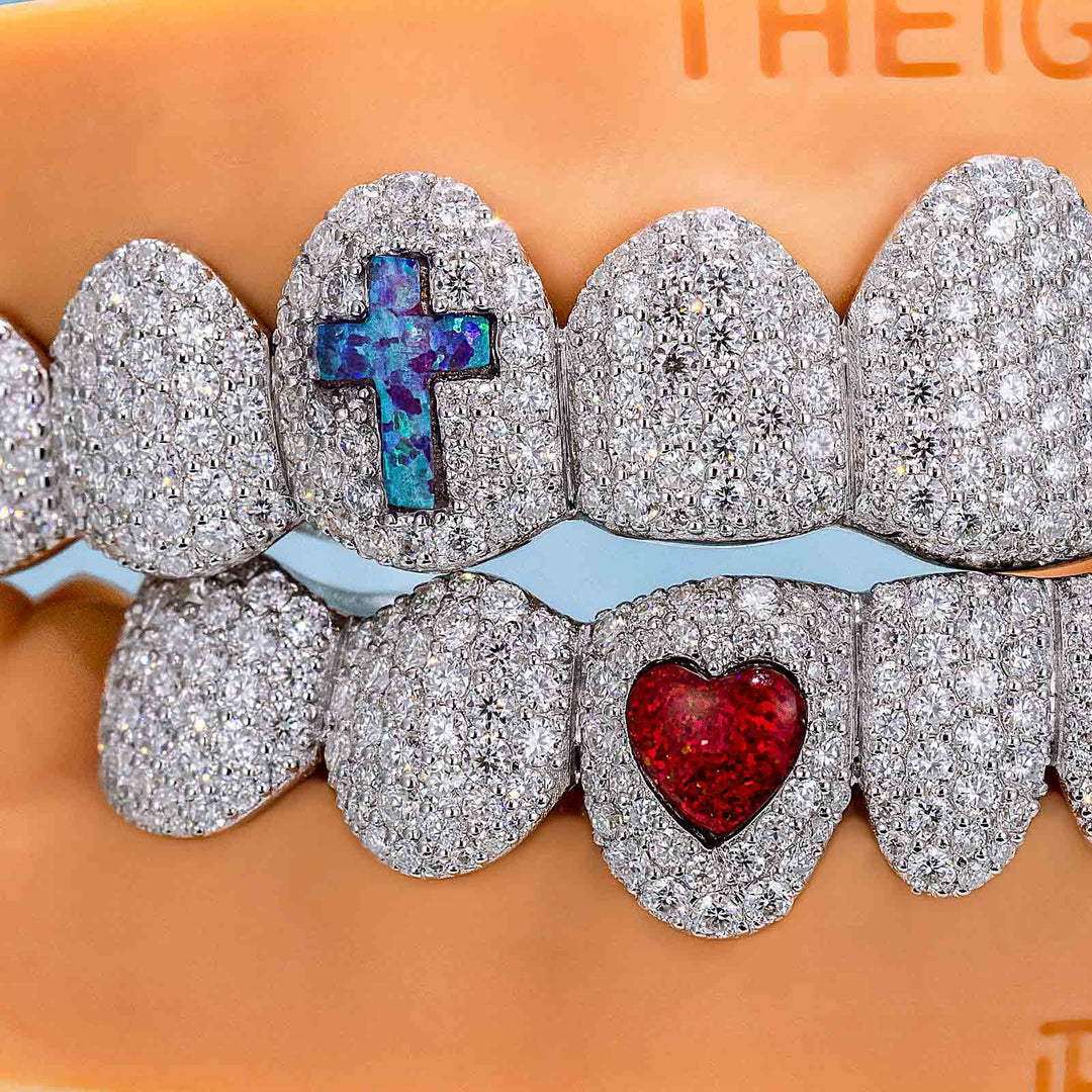 Honeycomb Setting Opal Cross On Fang Grillz