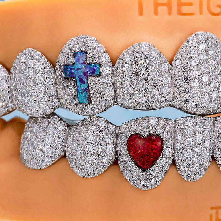 Honeycomb Setting Opal Cross On Fang Grillz