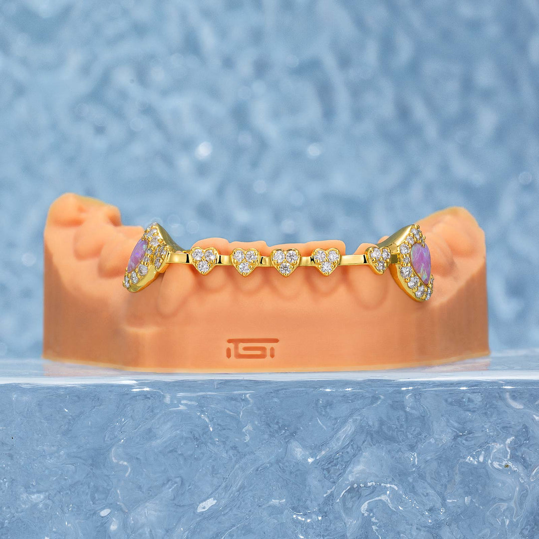 Iced Heart Brace Style & Opal On Fang Grillz