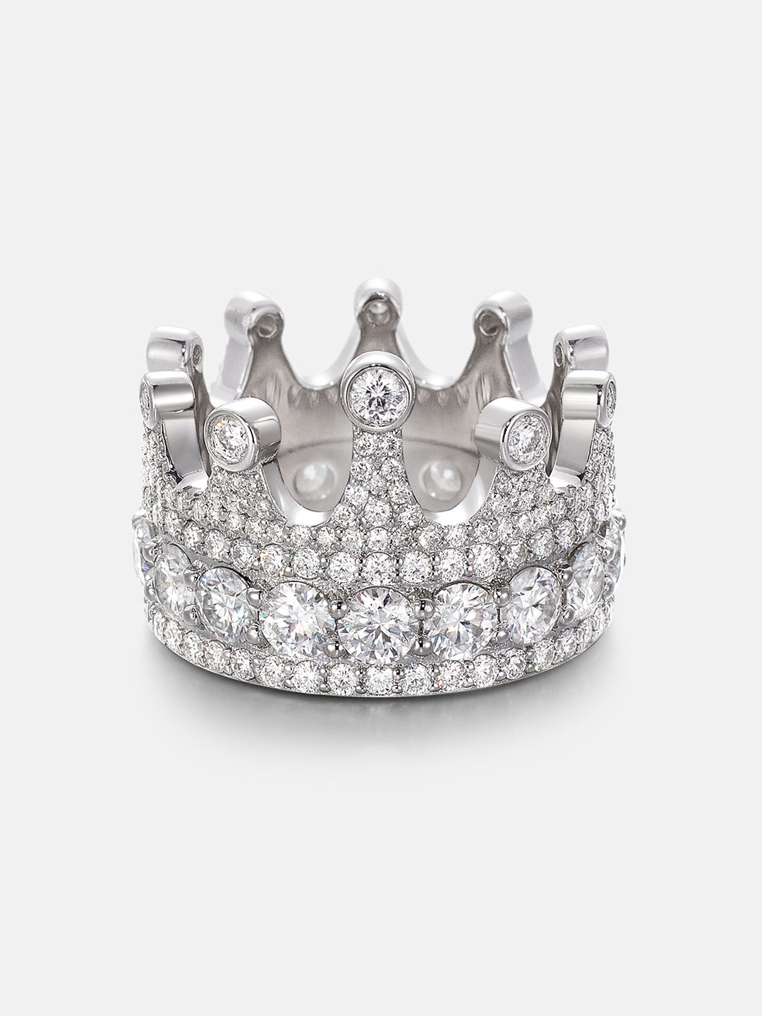 Iced Out Moissanite Crown Ring