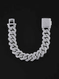 19mm Prong Cuban Link Bracelet in White Gold