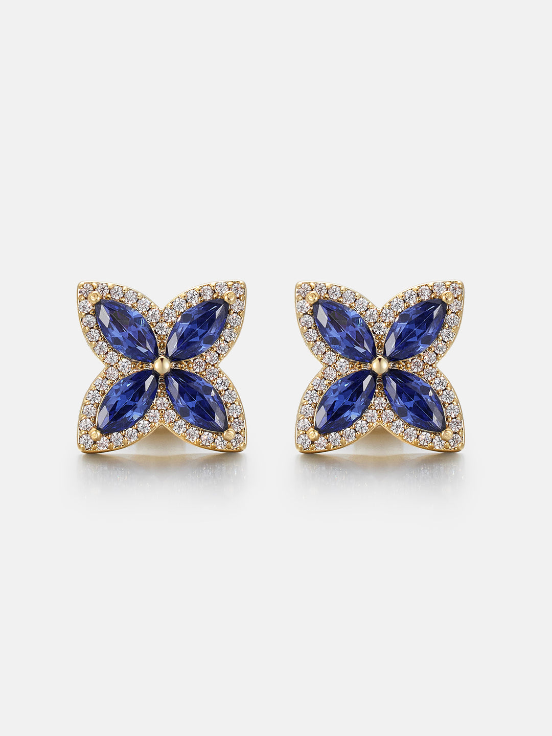 Moissanite Blue Sapphire Clover Stud Earrings