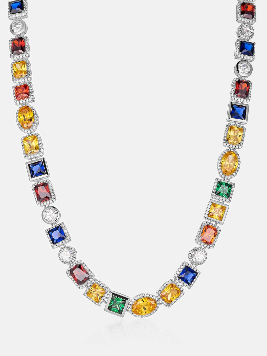 OBJ S925 Moissanite Multi Gemstone Chain In White Gold