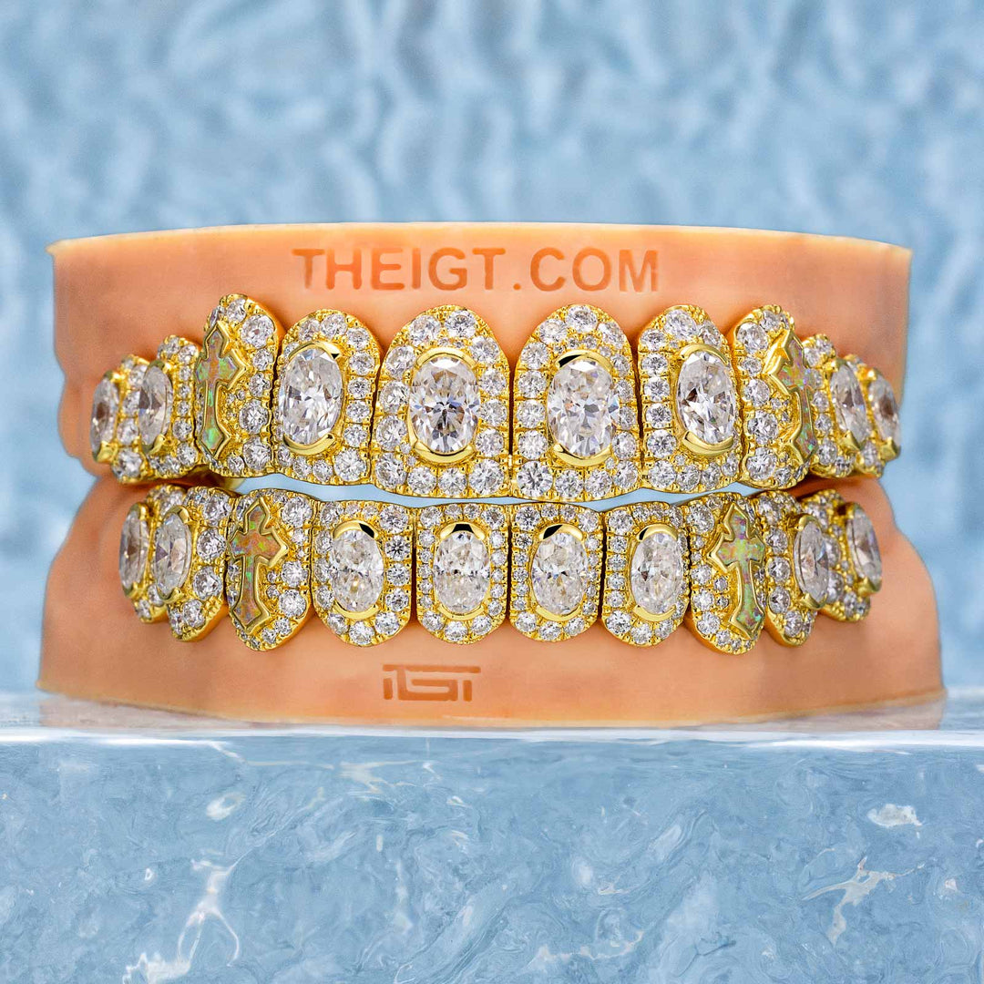 Oval Cut Diamond On Center W Opal Cross Grillz
