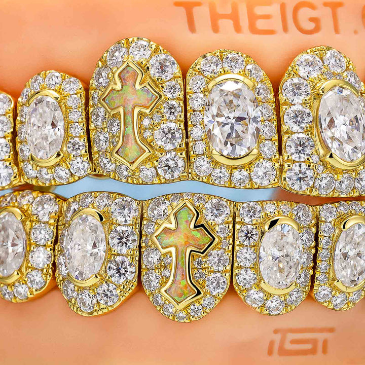 Oval Cut Diamond On Center W Opal Cross Grillz