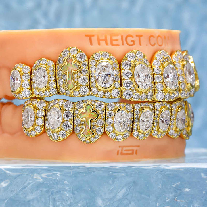 Oval Cut Diamond On Center W Opal Cross Grillz