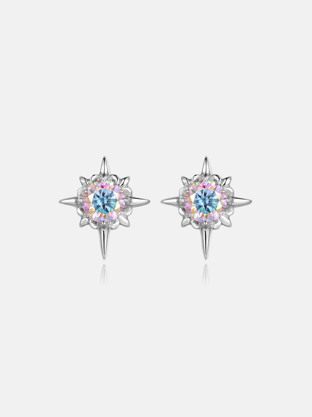 Rainbow Moissanite Eight Pointed Star Stud Earrings