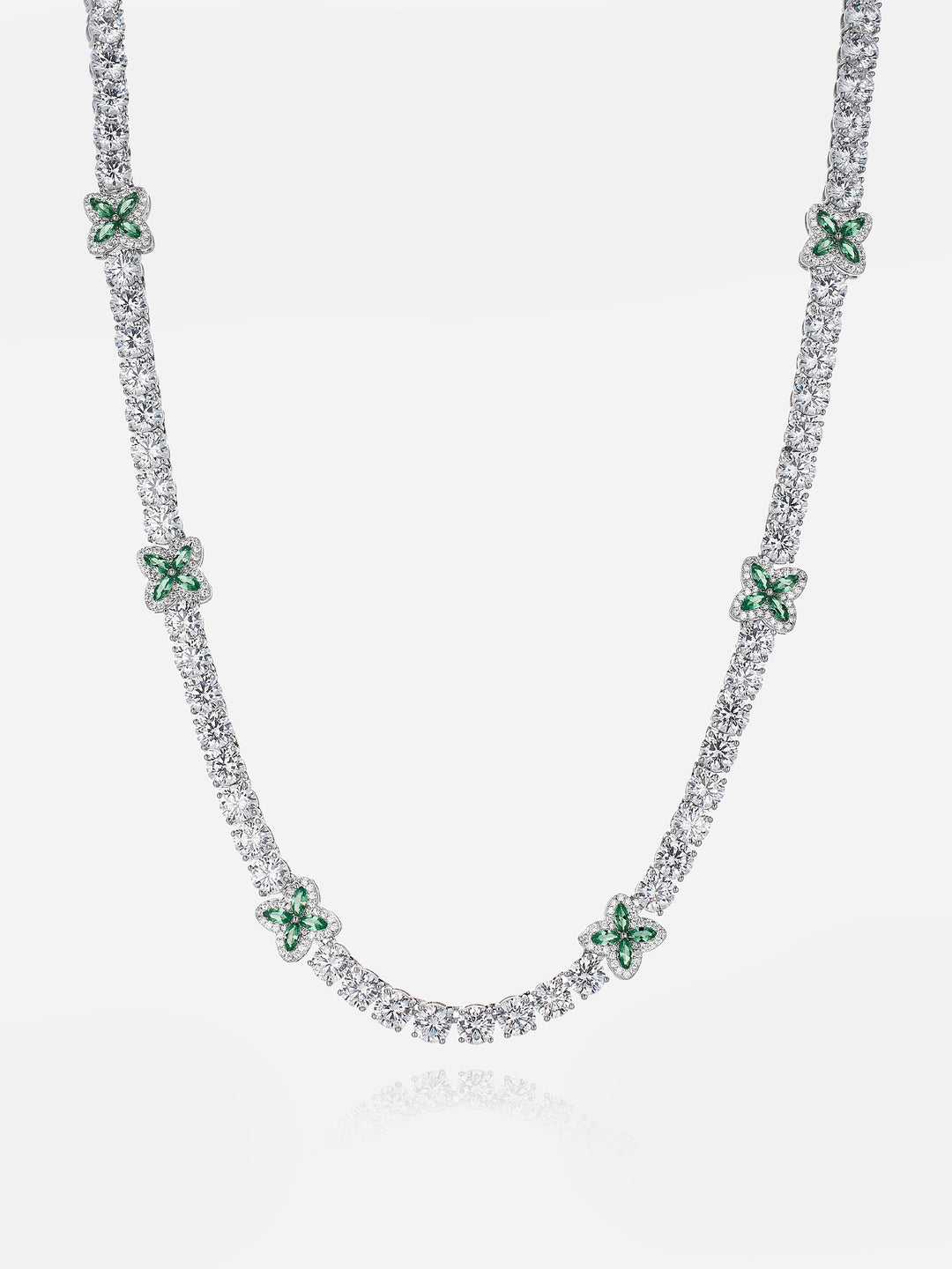 White Moissanite Green Marquise Gem Clover Tennis Chain