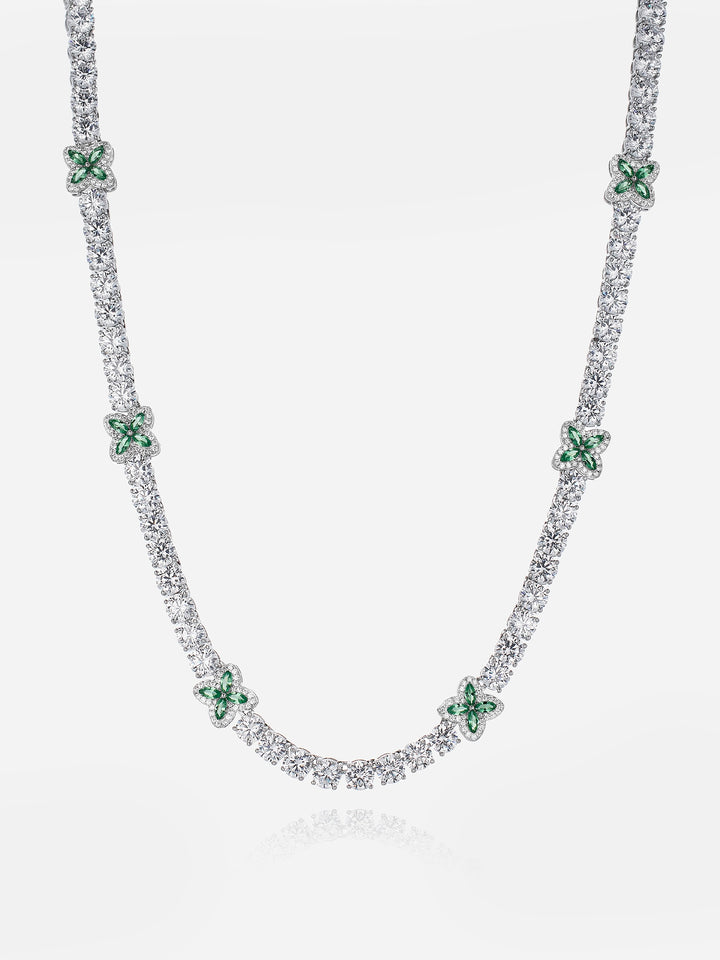 White Moissanite Green Marquise Gem Clover Tennis Chain