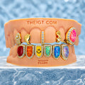 Custom Gap Bar & Colored Opal W Smile Face Grillz