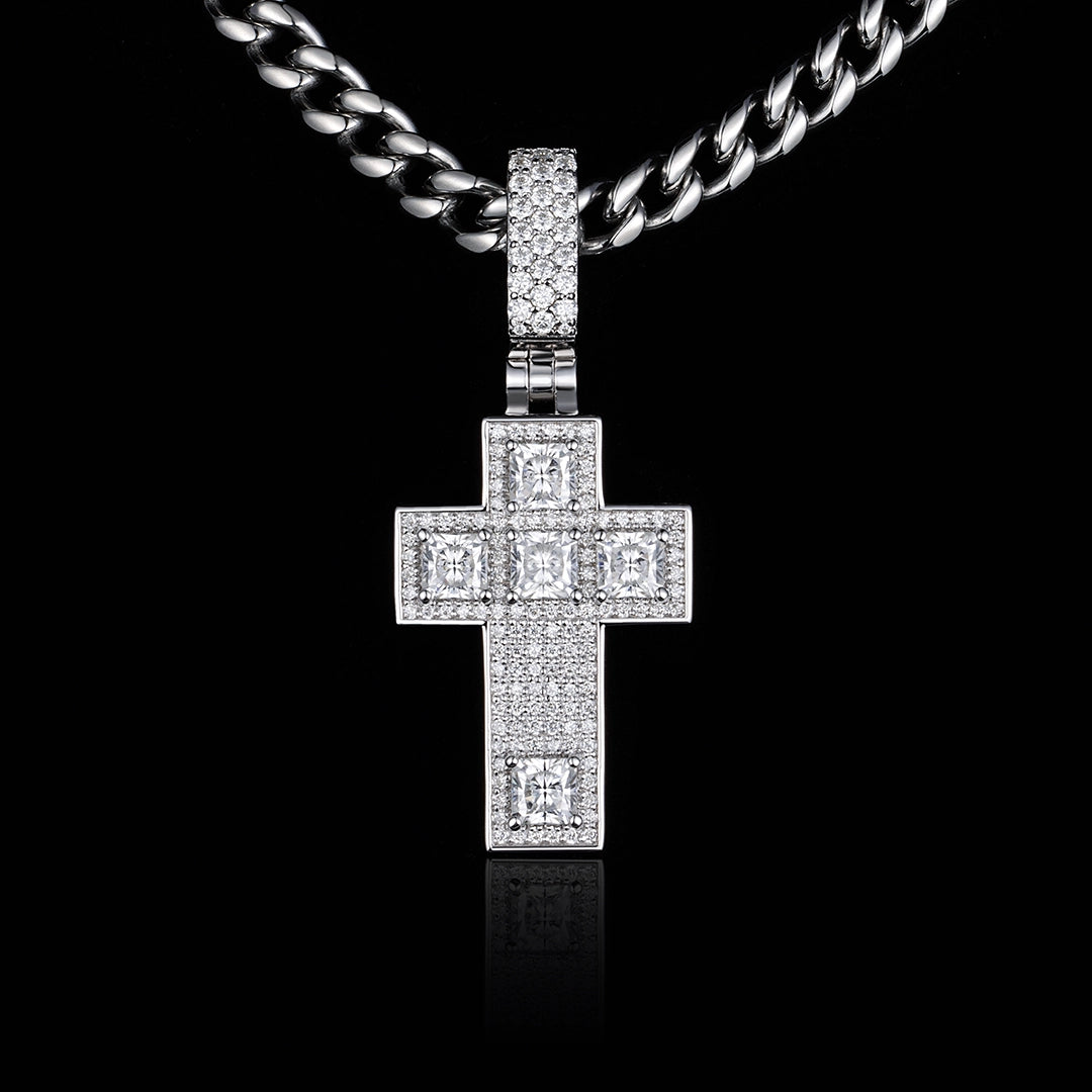 Radiant & Round Cut Moissanite Cross Pendant