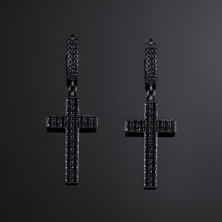 925 Sterling Silver Cross Earrings with Two-Row Gems