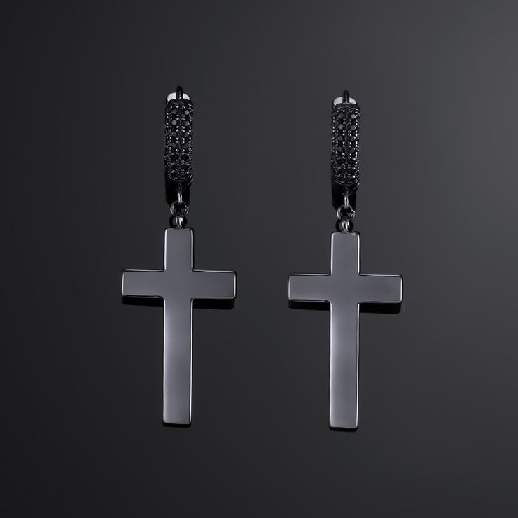 925 Sterling Silver Cross Earrings with Two-Row Gems