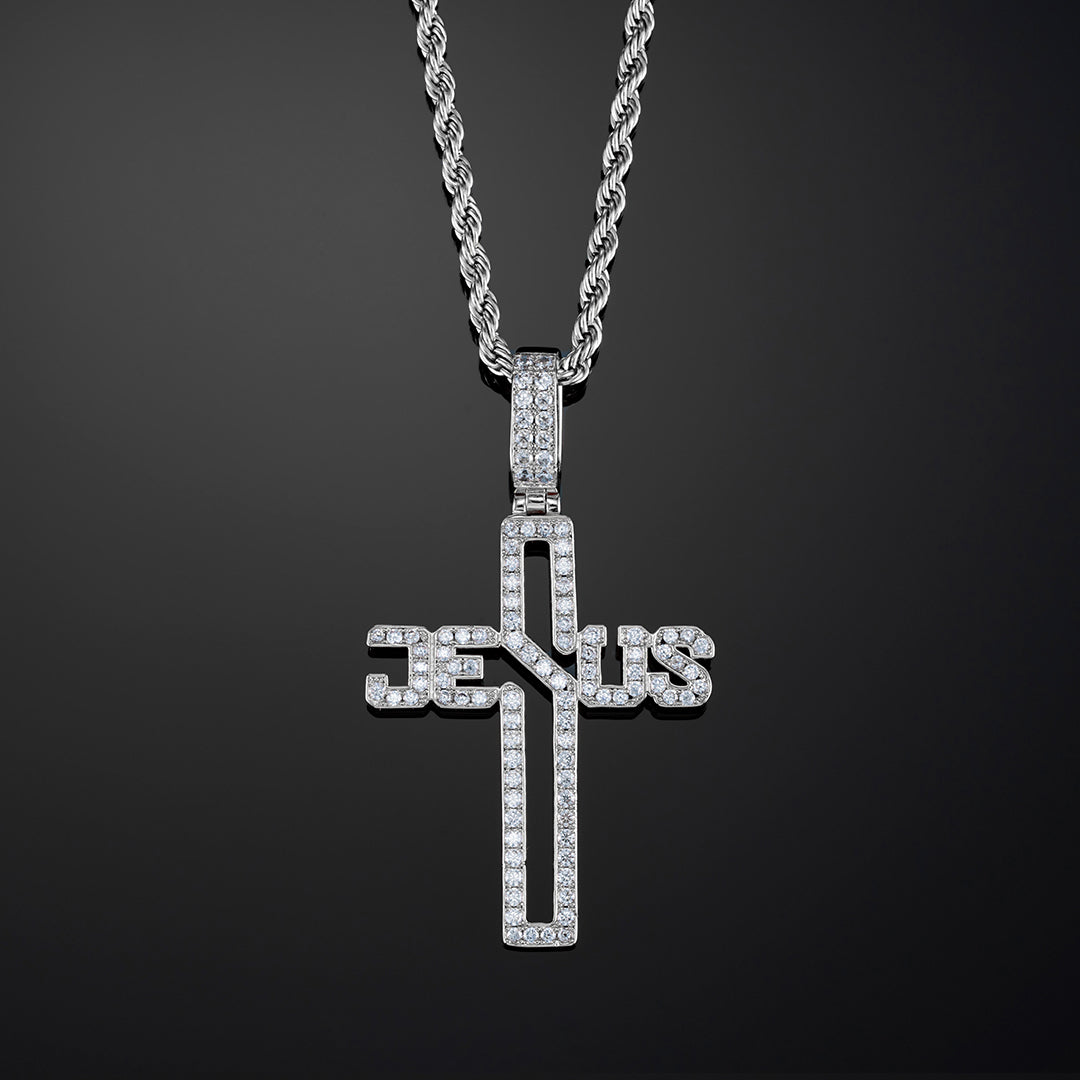 Jesus Cross Pendant in White Gold