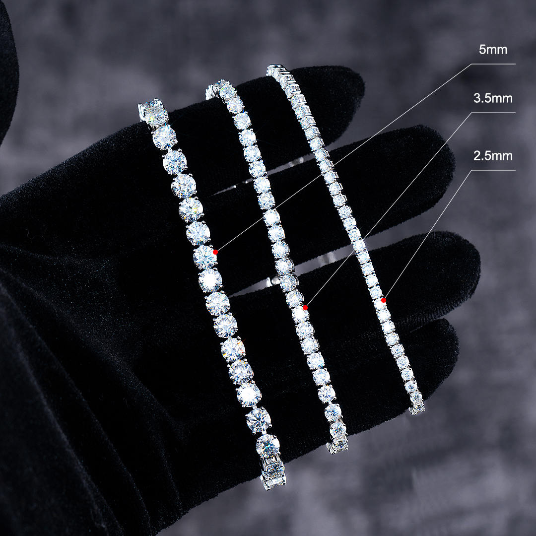 2.5mm 3.5mm 5mm Round Tennis Necklace in White Gold