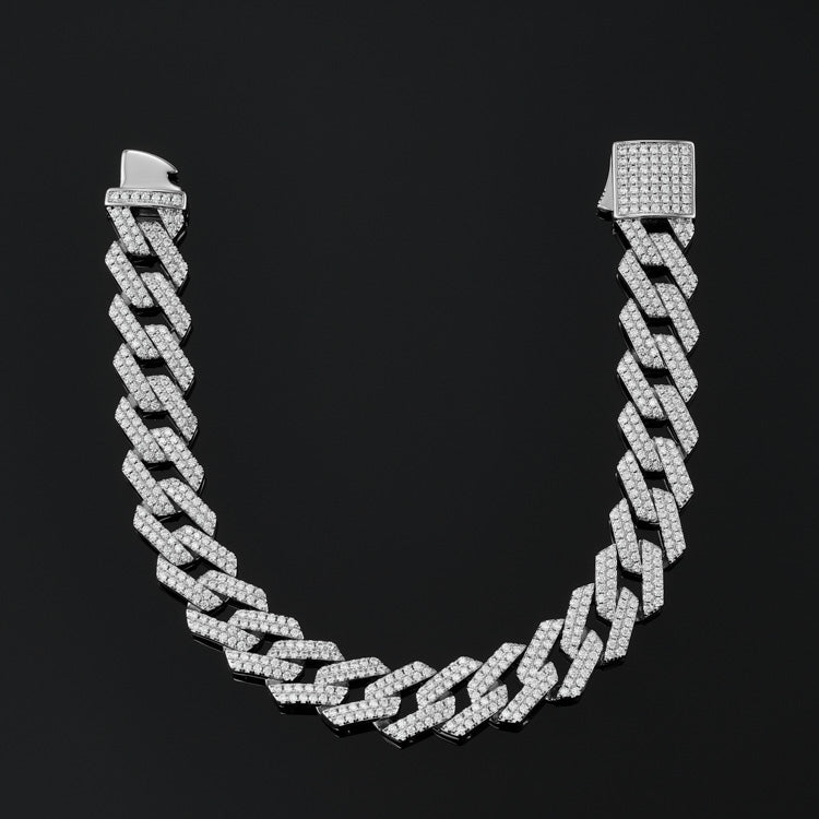 12mm Prong Cuban Link Bracelet in White Gold
