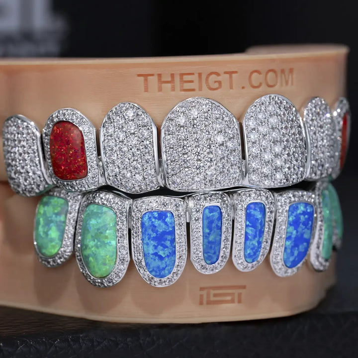 Pave Setting Opal Diamond Grillz