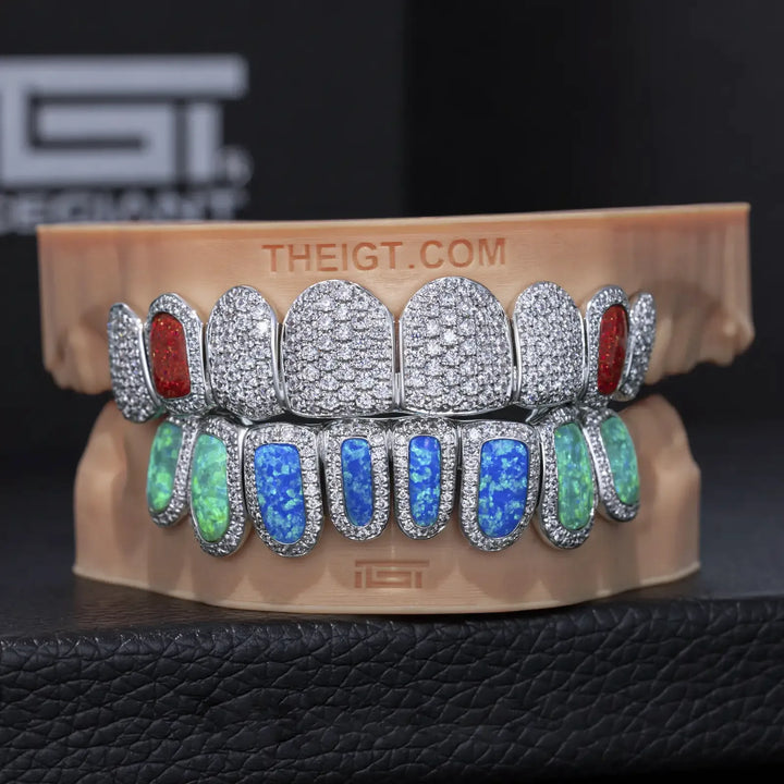 Pave Setting Opal Diamond Grillz