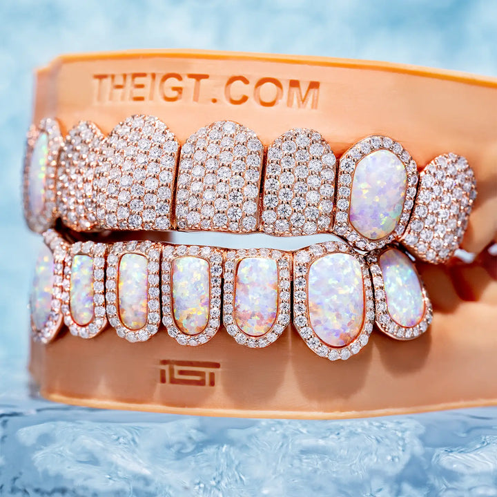 Pave Setting Opal Diamond Grillz