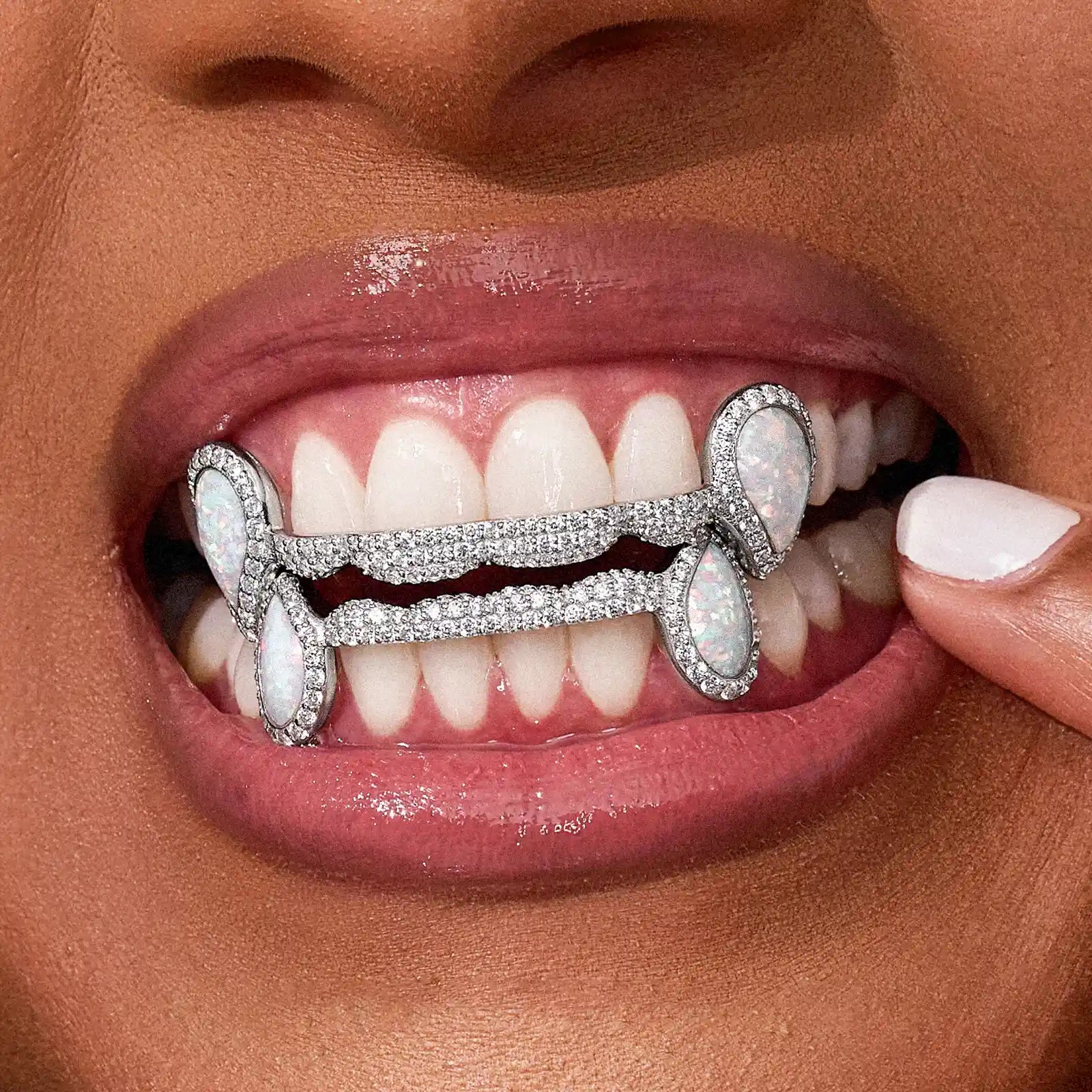 ICED 6 TEETH CONNECTING BRIDGE OPAL GRILLZ BAR