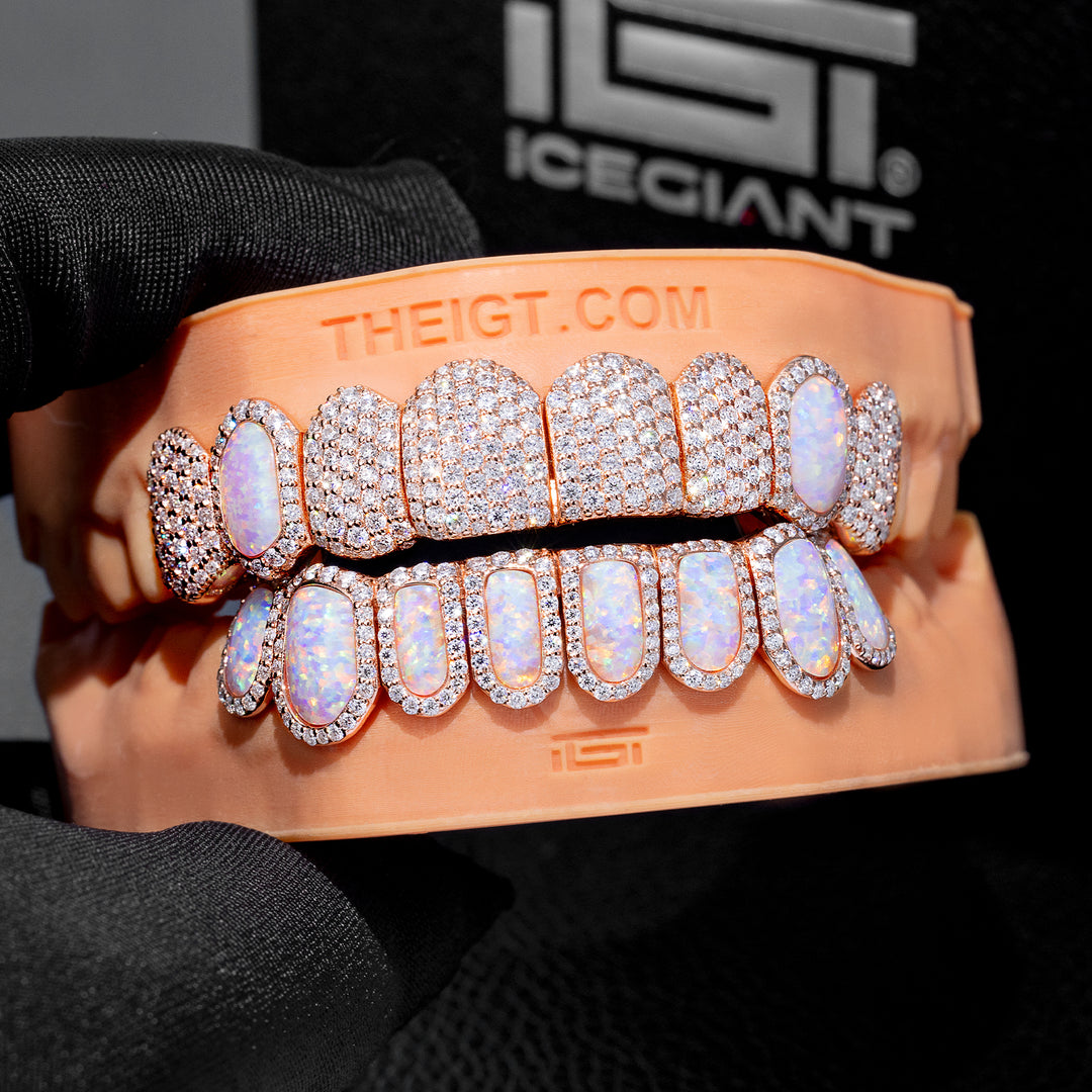 Pave Setting Opal Diamond Grillz